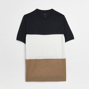 T-SHIRT À PANNEAUX COULEUR EN BLOC LOGO PERSONNALISÉ T-SHIRT À MANCHES COURTES NOIR RÉSERVOIR BLANC PLUSIEURS COULEURS T-SHIRTS COTON PEIGNÉ - Product Image 3