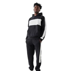 เสื้อผ้าฝ้ายเฟรนช์เทอร์รี่สำหรับฤดูหนาว ชุดลำลองอุ่นสบาย ดีไซน์แผงต่อผ้า ขายดี 380 กรัม รับสกรีนโลโก้ เสื้อพูลโอเวอร์แทรคสูทสำหรับผู้ชาย - Product Image 1