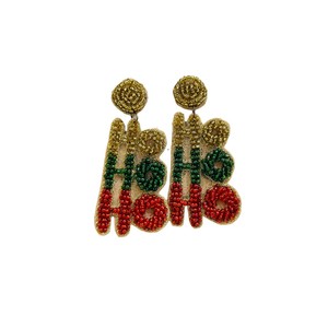 Pendientes Navideños Colgantes con Cuentas HO HO HO, Joyería Artesanal con Cuentas, Pendientes Festivos de Santa Claus para Mujer - Product Image 1