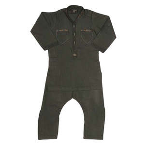 Shalwar Kameez Bordado para Niños - Verde Oliva - Product Image 3