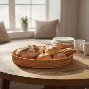 Plateau en rotin fait main très demandé pour servir les aliments et les boissons, utilisation dans la cuisine, le bureau et le garage - Plateau de rangement multifonction à bon prix - Product Image 5