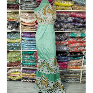 Robe élégante de conception africaine perlée en soie brute nigériane George Wrapper du fabricant indien pour les mariages de printemps et les saisons d'été - Product Image 4