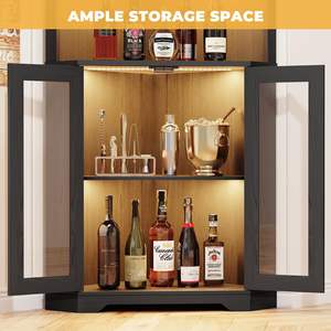 Mueble Bar Esquinero Negro Moderno al por Mayor con Luces LED, Gabinete Alto Ahorrador <span class=keywords><strong>de</strong></span> Espacio para Almacenamiento <span class=keywords><strong>de</strong></span> <span class=keywords><strong>Vino</strong></span> y Licores con Puertas <span class=keywords><strong>de</strong></span> Cristal - Product Image 4