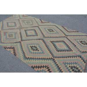 พรมขนสั้นสไตล์ตุรกีโบราณขนาด5.1 x 10.1ft ขนแกะสีเขียวน้ำเงินและยางรองหลังสำหรับห้องนั่งเล่นหรือโถงทางเดิน9x12 - Product Image 4