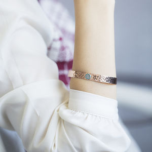 Turquoise Stone Round Eye Handcrafted Wholesale Handmade Turkish <b>Sterling</b> <b>Silver</b> Hammered <b>Cuff</b> Bangle - Product Image 4