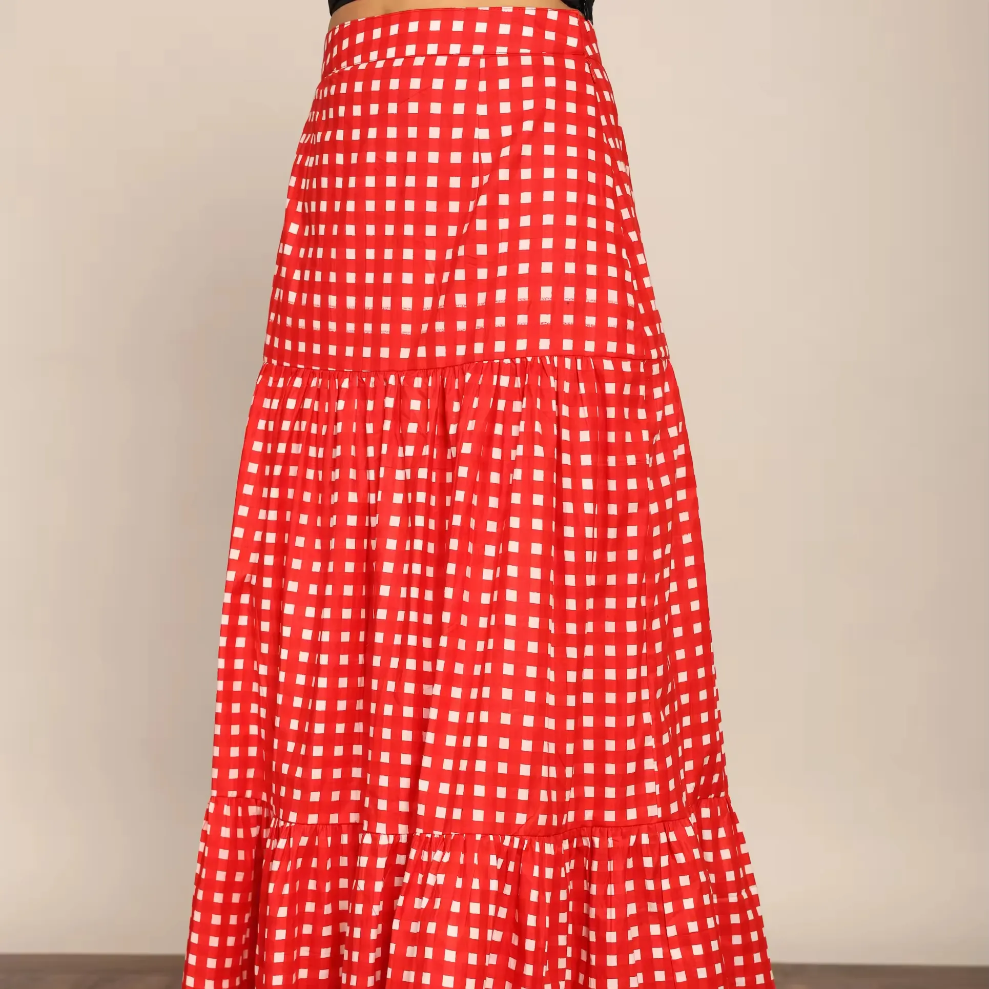 Elegantes faldas largas rojas para mujer: faldas largas cómodas y de moda con patrón geométrico para la moda de todas las estaciones