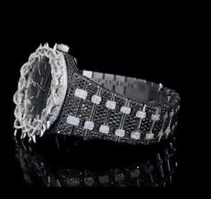 Montre sport analogique mécanique en acier inoxydable avec diamant moissanite noir personnalisé, exclusive, unisexe, luxe, glacée, hip hop, verre - Product Image 4