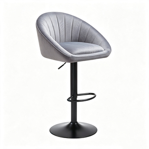 Modern Velvet Bar <b>Stool</b> <b>With</b> Tufted <b>Back</b> Adjustable Height Black Metal Base For Home Bar - Product Image 1