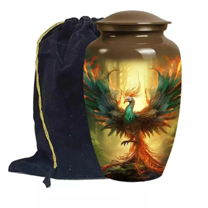 Urne commémorative en aluminium fabriquée à la main Conception d'oiseau finition brillante Urnes de crémation Meena Enduit Grandes urnes souvenir - Product Image 2