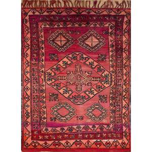 Tapis en laine noué à la main Nuray grande surface, rouge-orange, géométrique abstrait, rectangulaire, pour la maison, l'entrée, le couloir, le salon, 9x12 pouces - Product Image 1