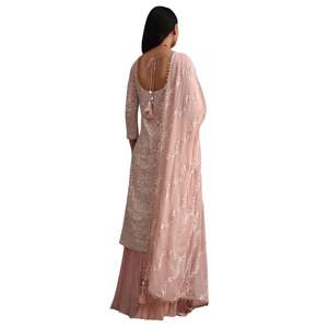 Peach Lucknowi Work <b>Kurta</b> Palazzo Suit With Flared Palazzo And Resham Dupatta Wholesale <b>Women</b> Ethnic Apparel OEM FactorySupplier - Product Image 5