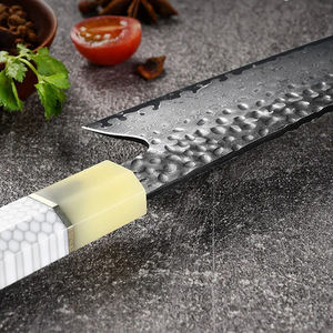 Couteau de chef en acier Damas de qualité supérieure, personnalisé en gros, OEM ODM, manche en résine, design ambidextre, finition brossée moderne - Product Image 2
