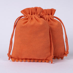 Bolsa de embalaje de joyería para collar de algodón con logotipo personalizado, bolsa con cordón de regalo naranja hecha a mano India reutilizable al por mayor - Product Image 4