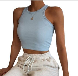 Hauts courts pour femmes débardeur été uni femmes personnalisé femmes tricot court sans manches haut court coton fait couleur unie teint - Product Image 2