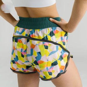 Shorts de course d'été pour femmes, taille haute avec cordon de serrage, imprimé logo, respirant, léger, séchage rapide, polyester écologique - Product Image 2