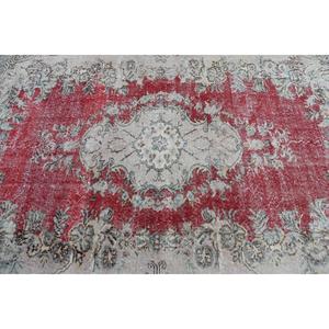 Grand tapis vintage 5,9x8,8 pi (179x267 cm), tapis turc en laine rouge à motifs floraux - Product Image 5