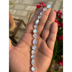 Pulsera de tenis de plata 925 con piedra lunar arcoíris, accesorio de moda - Product Image 2