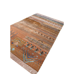 Alfombra de Lana y Seda de Bambú Tejida a Mano con Patrón Geométrico de Gran Área en Rojo y Naranja Freedom Manchaha para Sala de Estar de Adolescentes - Les-8356 - Product Image 2