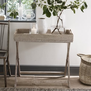 Handwicker Whitewashed Rattan <b>Butler</b> <b>Tray</b> Table Foldable Legs Boho-Chic Style Woven Console Table from Vietnam - Product Image 3
