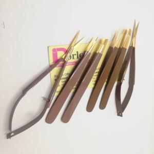 Brown Color Coated With Gold Plated Tips Eyebrow Tweezers Custom Logo Sustainable Steel Slanted Pointed Tips With Spring Scissor - Product Image 2