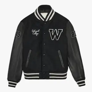 Best Supplier Custom Leather Sleeve Women Varsity Jacket Contrast Color Stand Collar Ladies Varsity Jackets