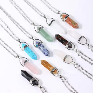 925 Sterling Silver Double Side Point Hexagone Bleu Sunstone Pendentif Classique Vintage Diamant Collier Charme À La Mode En Gros - Product Image 5
