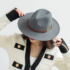 Chapeau Fedora unisexe européen et américain, nouvelle mode décontractée, en laine, à large bord, chaud, avec boucle métallique, style cowboy, pour l'automne et l'hiver - Product Image 3