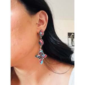 Boucles d'oreilles pendantes Ronald Lee en turquoise Mohave rose et argent sterling, style mode - Product Image 1