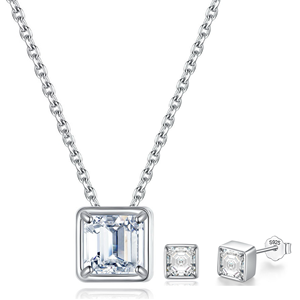 Pendentif et boucles d'oreilles en moissanite argentée taille Asscher 1 carat, éclat intemporel, D VVS1 avec certificat GRA pour fiançailles - Product Image 1