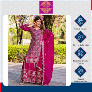 Meilleur prix pour High Nouvel ensemble de vêtements de fête traditionnels de créateur-High Chinon Kurti Plazzo Dupatta pour femme Dernière arrivée en stock - Product Image 3