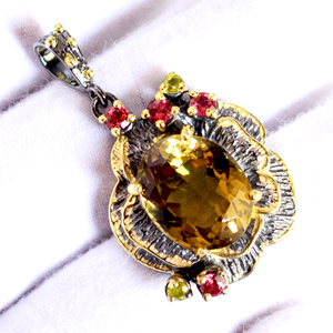 Colgante de plata de ley con gema de peridoto y granate, joyería fina con diseño de champán y cuarzo, para mujeres - Product Image 6