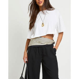 Camisetas de algodón 100% de calidad superior para mujer, fabricante de camisetas de marca privada con cuello redondo - Product Image 1