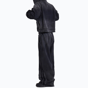 Pantalones de chándal deportivos en blanco holgados para hombre, pantalones de chándal sueltos apilados con lavado ácido, pantalones de chándal con borde crudo y pierna recta, chándales con cremallera - Product Image 4