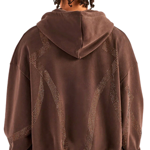 เสื้อมีฮู้ดสำหรับผู้ชายสีน้ำตาลช็อคโกแลตมาใหม่เสื้อเจอร์ซี่มีซิปเต็มสไตล์ลำลองพร้อมพลอยเทียมสำหรับสวมใส่ในฤดูใบไม้ร่วง - Product Image 5