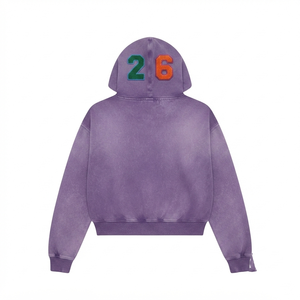Sweat à capuche premium 350 GSM 100 % coton molletonné délavé à l'acide pour homme, coupe ample, écologique, avec logo brodé et patch chenille personnalisé - Product Image 2