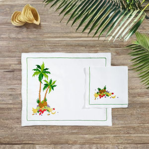Set de napperons et de serviettes de table de conception de palmiers et de fruits tropicaux brodés pour la maison restaurant ensemble de napperons et de serviettes de luxe en coton blanc - Product Image 1