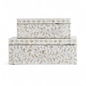 Boîte de luxe en nacre, incrustation artisanale de coquillages, rangement de bijoux pour espaces de vie sophistiqués - Product Image 1