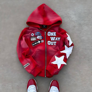 Sudadera con capucha con cremallera de 500GSM para hombre, lavado ácido, Sol desteñido, patrón DIY, logotipo personalizado, ropa de calle bordada en 3D, Sudadera con capucha desteñida al sol de invierno - Product Image 3