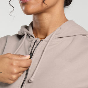 Meilleure vente : sweat-shirts à capuche zippés, épaules tombantes, manches longues, bas flexible, coton et élasthanne, impression personnalisée en relief, respirant, pour femmes - Product Image 3