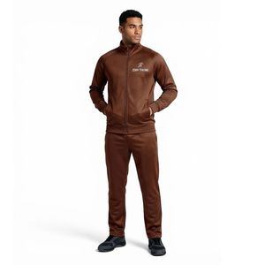 Conjunto Deportivo de Invierno para Hombre, Talla Grande, Color Marrón, Sudadera con Cierre Completo y Pantalones, Ecológico, Color Sólido, Transpirable, Poliéster de Peso Medio - Product Image 1