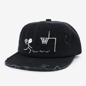 Casquette noire vintage à 6 panneaux avec logo brodé personnalisé, non structurée, 100% coton sergé lavé, casquette <span class=keywords><strong>snapback</strong></span> pour homme - Product Image 1