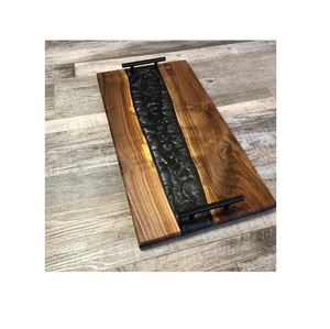 Plateau de service en résine en bois rustique parfait pour la salle à manger et plateau de service Plateau en résine et en bois de haute qualité Utiliser Restaurants Hôtel - Product Image 3