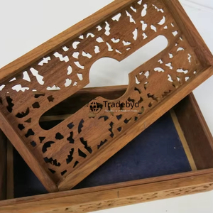 Rustic Wooden Carved <b>Floral</b> Pattern Premium Quality Engraved Handcrafted Tissue <b>Box</b> Holder for Farmhouse Decor Tradebyd - Product Image 1