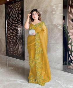 Sari en rayonne avec bordure en dentelle brodée, design tendance, prix bas, tenue de fête de mariage, vêtement ethnique de Surat Gujarat - Product Image 4