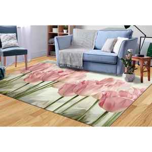 Alfombras de tulipanes rosas, alfombra estampada, diseño botánico moderno, alfombra antideslizante, alfombra fina no tejida - Product Image 2