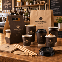 Ensemble d'emballages personnalisés AT PACK pour café avec logo : gobelets, sacs en papier, boîtes alimentaires, pailles et fournitures à emporter pour l'image de marque des restaurants