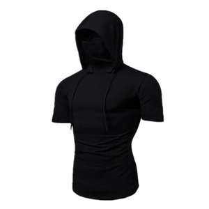Sudadera con capucha fina para gimnasio para hombre, sudaderas con capucha de manga corta con máscara, sudadera informal de empalme con máscara grande, Sudadera con capucha, Tops para ciclismo - Product Image 5