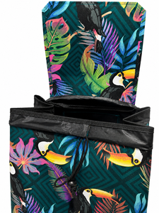 Tropical Toucan Print <b>Tools</b> Shopping Cart with 2 Wheels Portable Roll Container Green Textile Iron Steel Frame - Product Image 5
