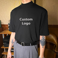 Camiseta de hombre negra de cuello alto, de algodón grueso tejido, corte holgado y largo, personalizada