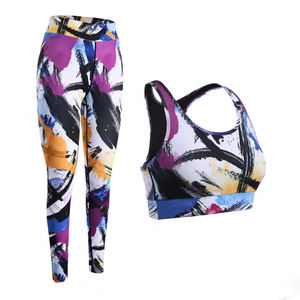 Ensemble d'entraînement imprimé coup de pinceau pour femmes soutien-gorge de sport deux pièces coloré et Leggings Yoga Fitness ensemble de gymnastique taille haute vêtements de sport - Product Image 1